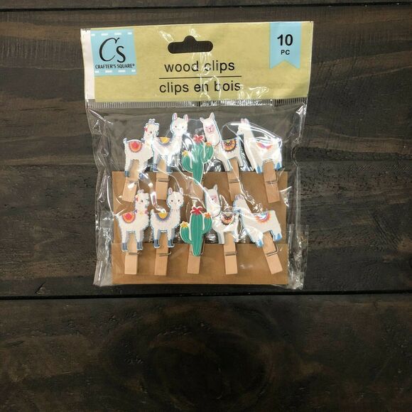 Crafter's Square Wood Craft Clips Llama Alpaca Cactus Mini Clothespins NEW 10pc - Picture 2 of 2